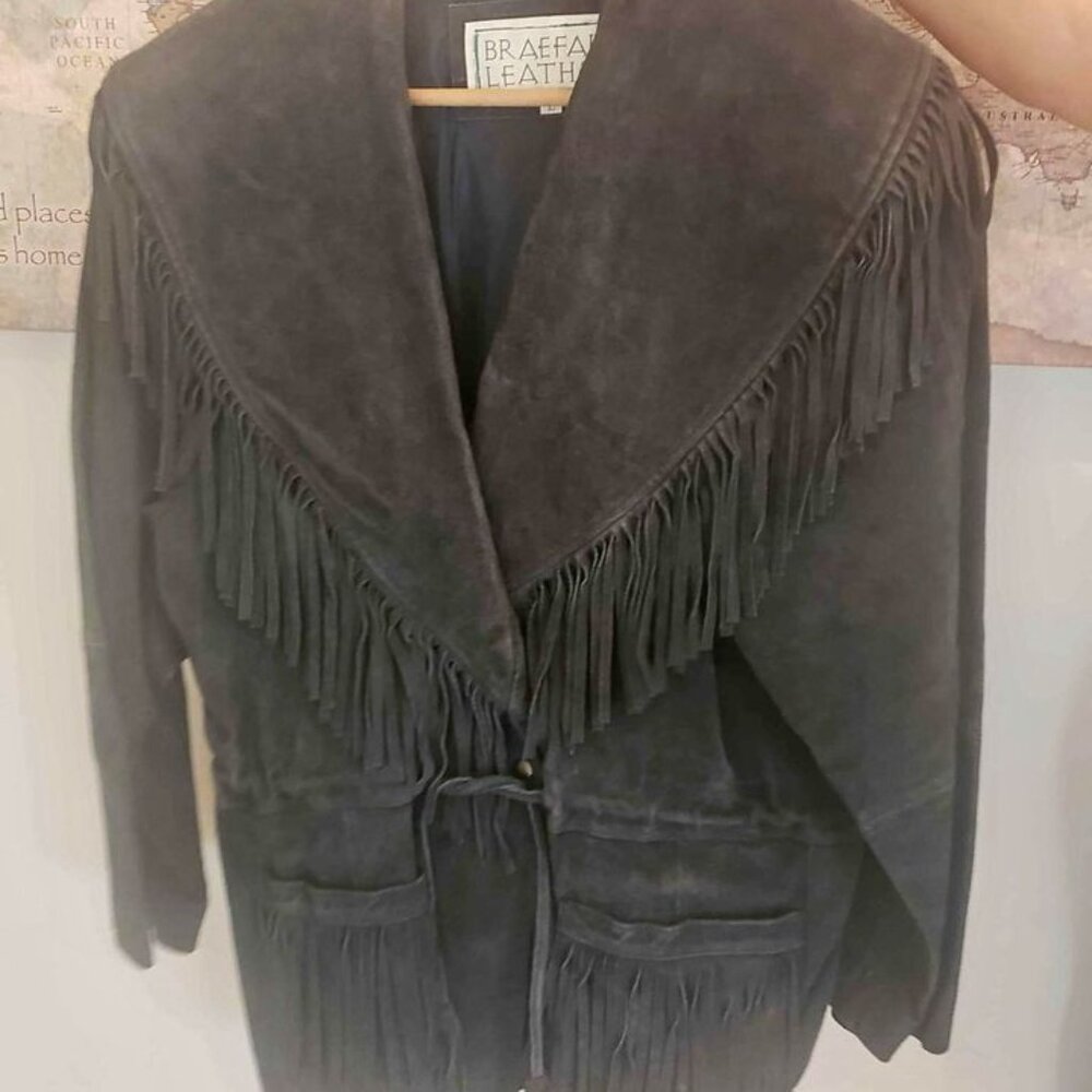 Vintage Braefair western style, fringed grey suede jacket
